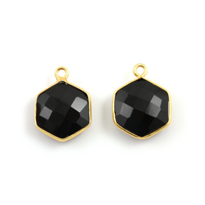 Black Onyx Faceted Hexagon Bezel, (BZC9025/BLK/NEW) - Beadspoint