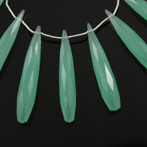 Aqua Green Chalcedony Faceted Long Teardrops, (AQCL/6x45/LTEAR) - Beadspoint