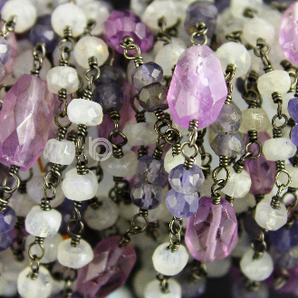 Labradorite Moonstone & Amethyst Faceted Rosary, (RS-MIX-8) - Beadspoint