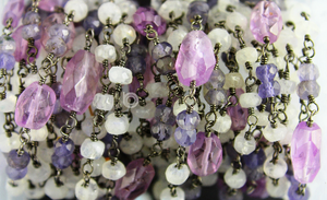 Labradorite Moonstone & Amethyst Faceted Rosary, (RS-MIX-8) - Beadspoint