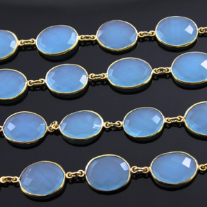 Aqua Chalcedony Faceted Oval Chain, (AQCHAL-BZCT) - Beadspoint