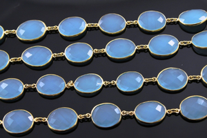 Aqua Chalcedony Faceted Oval Chain, (AQCHAL-BZCT) - Beadspoint