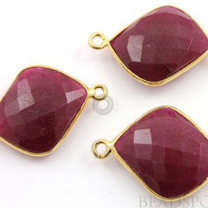 Dyed Ruby Faceted Cushion Connector, (BZC7386) - Beadspoint