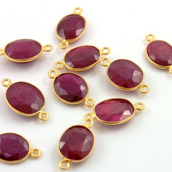 Dyed Ruby Faceted Oval Connector Bezel, (BZC7351-C) - Beadspoint
