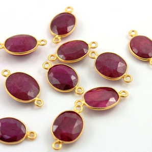 Dyed Ruby Faceted Oval Connector Bezel, (BZC7351-C) - Beadspoint