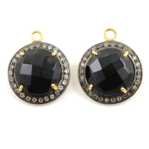 Genuine Black Onyx w/ White Sapphire Pendant, (BNXWTZ-A202) - Beadspoint