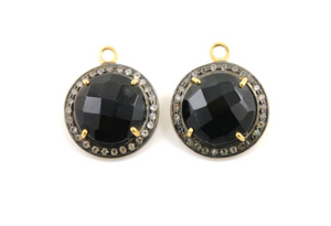 Genuine Black Onyx w/ White Sapphire Pendant, (BNXWTZ-A202) - Beadspoint