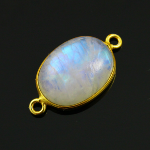 Rainbow Moonstone Smooth Oval Connector,(RNMC517) - Beadspoint