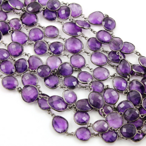 Amethyst Bezel Chain Faceted Oval Connector,, (GMCOX-AM/01) - Beadspoint