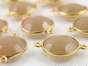 Sand Chalcedony Faceted Coin Shape Bezel Connector, (BZC7252) - Beadspoint