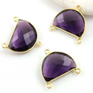 Amethyst Bezel Half Moon Shape Connector, (BZC9041/AM/CNT) - Beadspoint