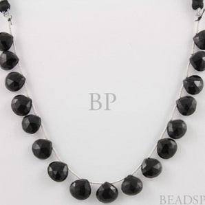 Natural ''NO TREATMENT'' Black Onyx Small Faceted Heart Drops, Jet Black AAA Quality Gemstones 9x9 - 10x10mm , 1Full Strand, (X10x10HRT) - Beadspoint