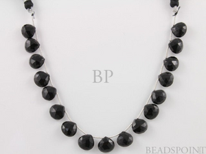 Natural ''NO TREATMENT'' Black Onyx Small Faceted Heart Drops, Jet Black AAA Quality Gemstones 9x9 - 10x10mm , 1Full Strand, (X10x10HRT) - Beadspoint