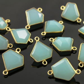 Natural Aqua Chalcydony Bezeled Connectors, (BZC9042/CNT/AQCL) - Beadspoint