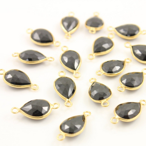 Black Onyx Faceted Pear Connector, (BZC-9138) - Beadspoint