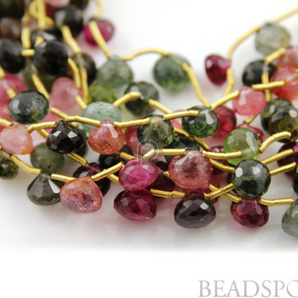 Multicolored Tourmaline Small Micro Faceted Onion Briolettes, (4TML6-7ONION) - Beadspoint