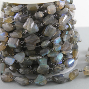 Labradorite Oval Faceted Wire Wrapped Rosary Chain, (RS-LAB-117) - Beadspoint