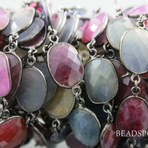 Multi Sappire Faceted Oval Bezel chain, (BC-SAP-68) - Beadspoint