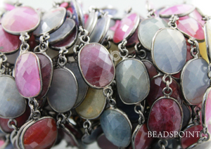 Multi Sappire Faceted Oval Bezel chain, (BC-SAP-68) - Beadspoint