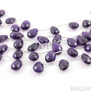 Dark Purple Amethyst Faceted Flat Pear Drops, ( 2AM9x13-10x16PEAR) - Beadspoint