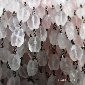 Rose Quartz Faceted Wire Wrapped Oval Rosary, (RS-RQZ-142) - Beadspoint