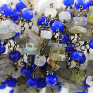 Ranibow, Lapis & Labradorite 3 Stone Wire Wrapped Rosary, (RS-MIX-18) - Beadspoint