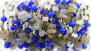 Ranibow, Lapis & Labradorite 3 Stone Wire Wrapped Rosary, (RS-MIX-18) - Beadspoint