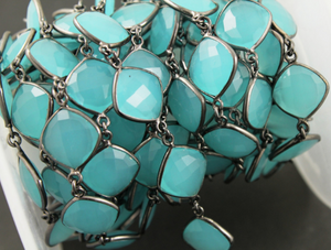 Aqua Chalcedony Faceted Bezel Chain, (BC-ACH-01) - Beadspoint