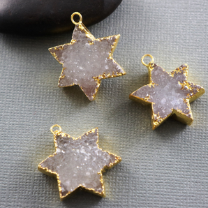 Druzy Star Pendant w/ Gold Electroplated Edge, (DZY-9009) - Beadspoint