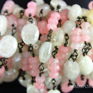 Moonstone & Pink Chalcedony Faceted Wire wrapped Rosary, (RS-MIX-16) - Beadspoint