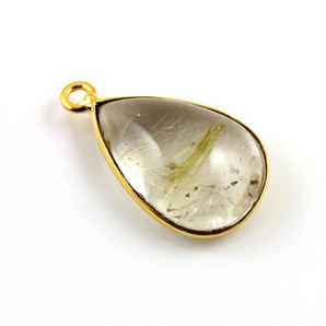 Gold Rutiliated Quartz Cabochon Pear Bezel, (RTPNDT031-A) - Beadspoint