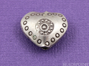 Hill Tribe Karen Silver Heart Bead w/Beaded Flower,  (HT 40060 (78)) - Beadspoint