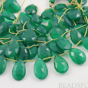 Green Onyx Faceted Pear Drops, (GRX12x16Pear) - Beadspoint