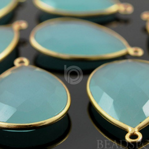 Aqua Blue Chalcedony Faceted Pear Bezel, (BZC7306) - Beadspoint