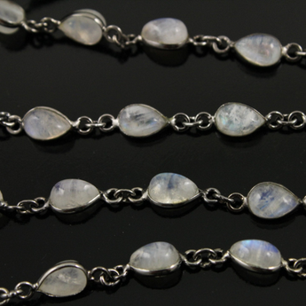 Rainbow Moonstone Cabochon Pear Shape Chain, (BC-RNB-158) - Beadspoint