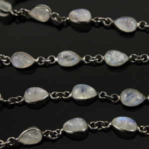 Rainbow Moonstone Cabochon Pear Shape Chain, (BC-RNB-158) - Beadspoint