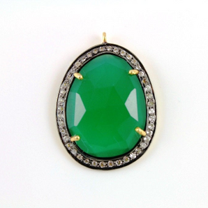 Green Onyx with White Sapphire Pendant, 1 Piece (GRXWTZ-A202) - Beadspoint