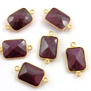 Dyed Ruby Faceted Chicklet Bezel Connector, (BZC7351-A) - Beadspoint