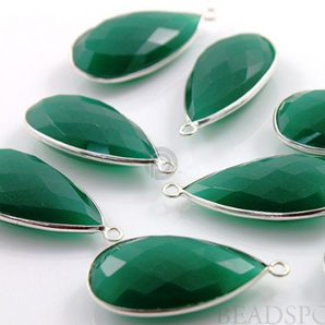 Green Onyx Faceted Pear Bezel, (SSBZC7052) - Beadspoint