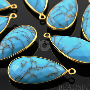 Blue Turquoise Faceted Pear Bezel, (BZC7064) - Beadspoint