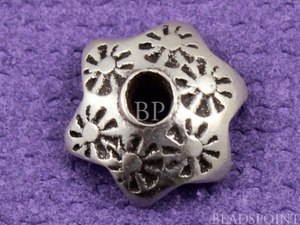 8 Pieces,,Hill Tribe Star Flower Bead Cap w/Sun Pattern on Petals, (HT 2570 (101)) - Beadspoint