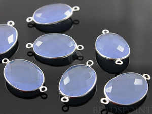 Light Blue Chalcedony Faceted Oval Bezel Connector, (SSBZC2016) - Beadspoint