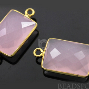 Rose Quartz Faceted Chicklet Connector, (BZC7456) - Beadspoint