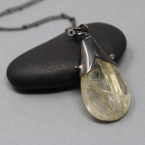 Rutilated Quartz Gem Drop Pendant with Bail, (GBD-026) - Beadspoint