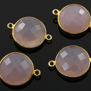 Rose Quartz Faceted Coin Connector, (BZC7292) - Beadspoint