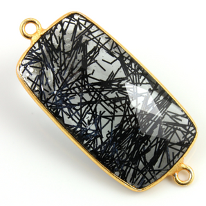 Black Rutile Bezel Connector, Gold Vermeil, 16x30 mm-- BZC-9109 - Beadspoint