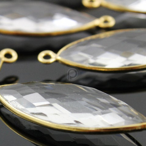 Rock Crystal Faceted Marquise Bezel Connector, (BZC7178) - Beadspoint