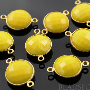 Yellow Turquoise Faceted Coin Shape Bezel Connector, (BZC7263) - Beadspoint