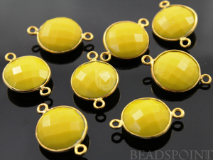 Yellow Turquoise Faceted Coin Shape Bezel Connector, (BZC7263) - Beadspoint