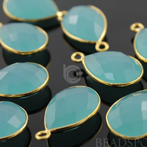 Aqua Blue Chalcedony Faceted Pear Shape Bezel, (BZC7559) - Beadspoint